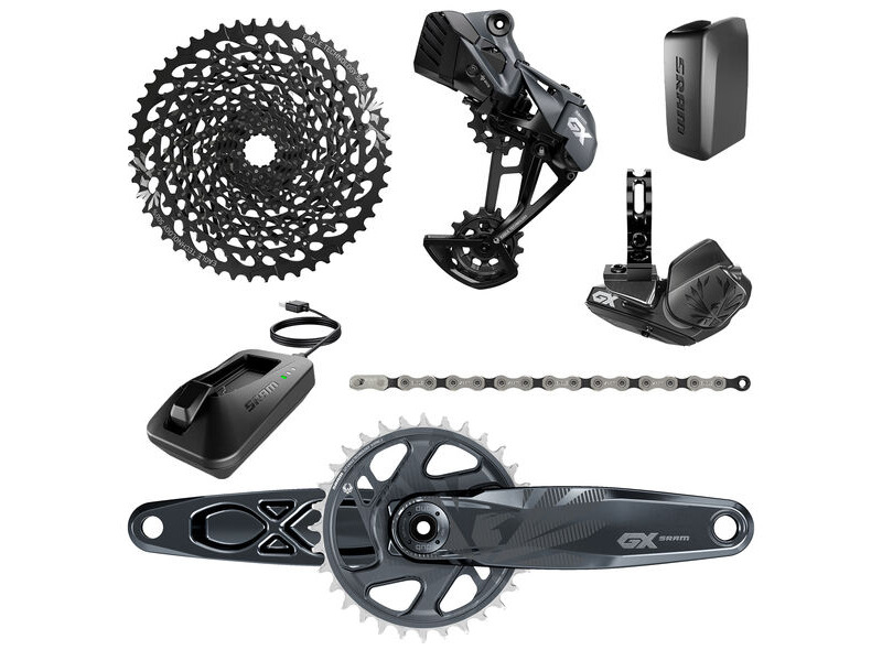 Sram GX Eagle AXS Dub Groupset - 10-50t - Includes: Rear Der & Battery, Trigger Shifter Wclamp, Crankset Dub 12s 170/175 Boost Wdm 32t Xsync2 Chainring, Gx Eagle Chain, Cassette Xg-1275 10-50t, Charger/Cord, Chaingap Gauge 2022 click to zoom image