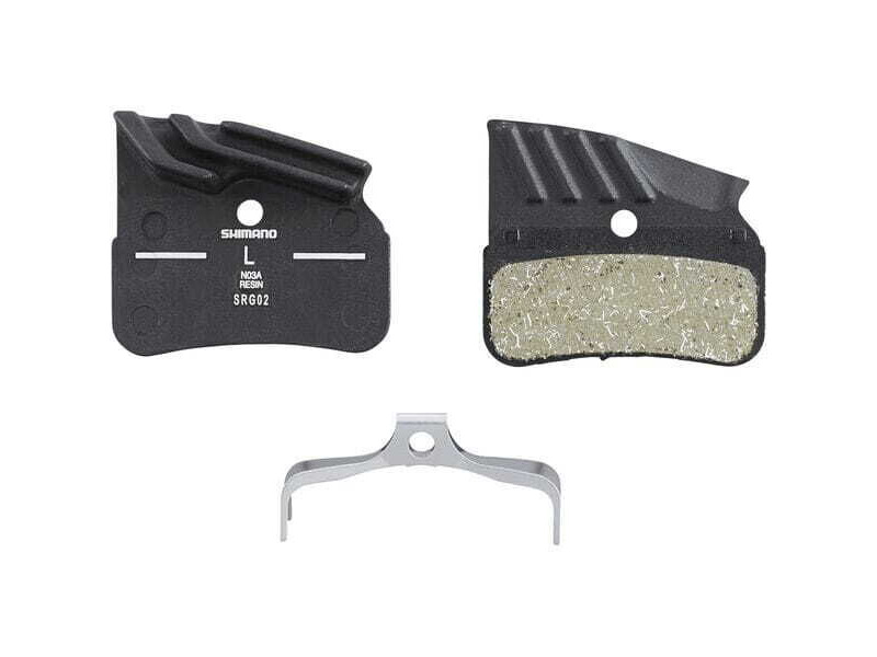 Shimano N03A disc pads & spring, alloy back with cooling fins, resin click to zoom image